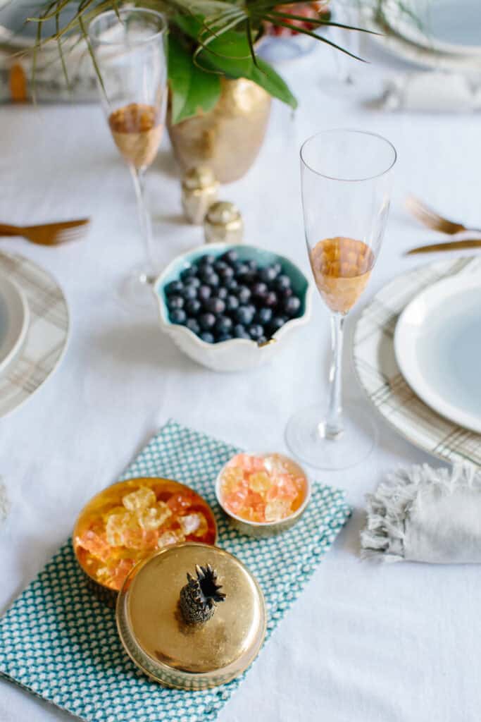 vignette of a table set with modern decor
