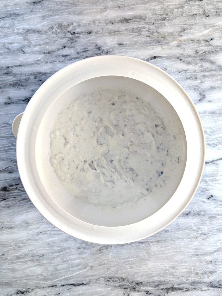 Homemade Greek Yogurt Onion Dip Recipe in mixing bowl