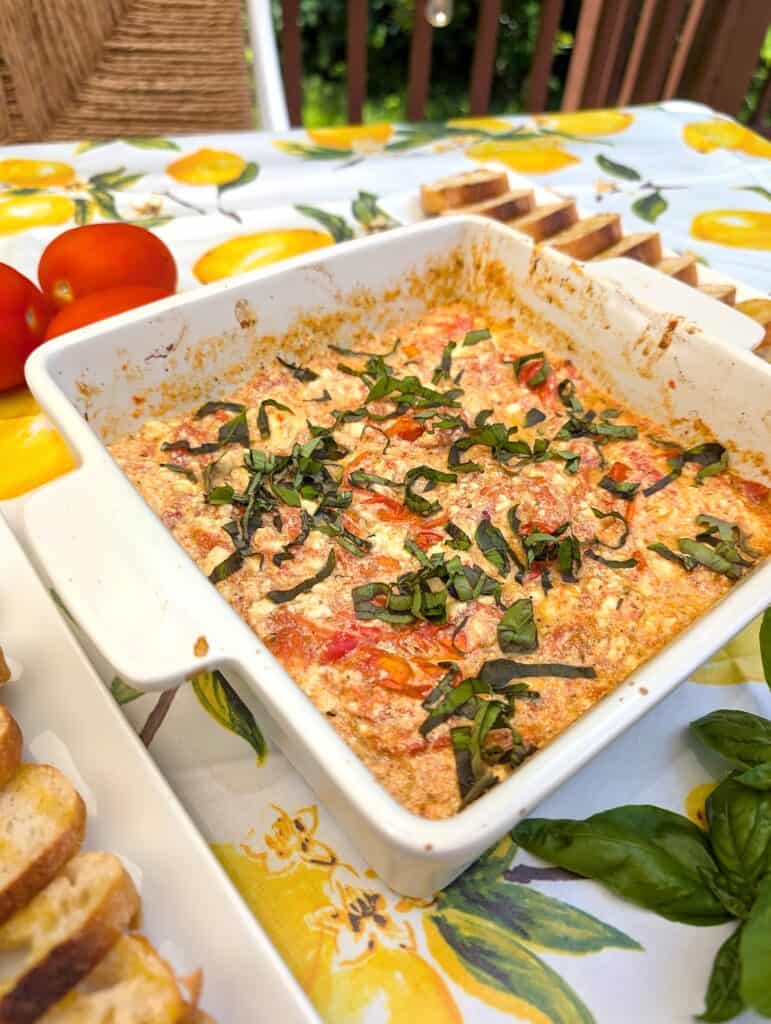 The Easiest Baked Feta Dip with Tomatoes and Basil Recipe