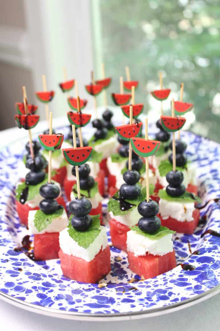watermelon feta bites with blueberries and mint