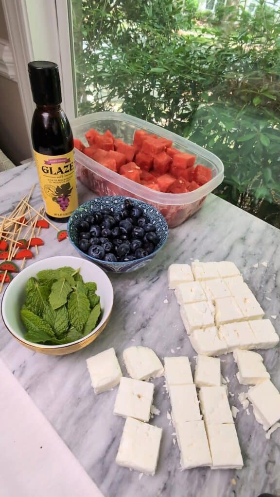 watermelen feta skewer ingredients