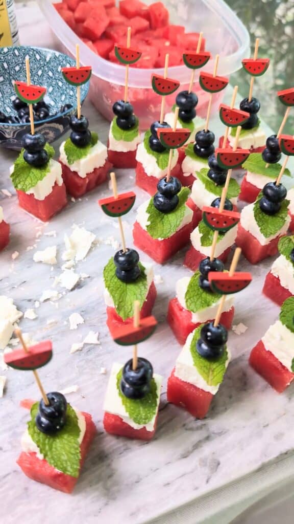 watermelen feta skewer assembly