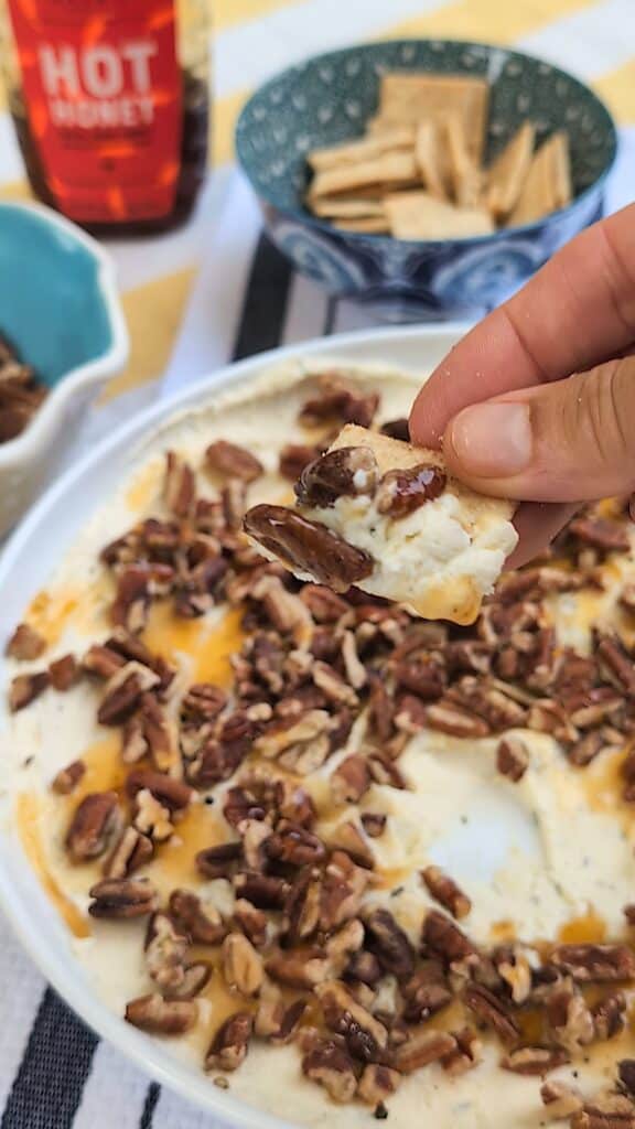 Boursin Cheese Dip scooped with cracker