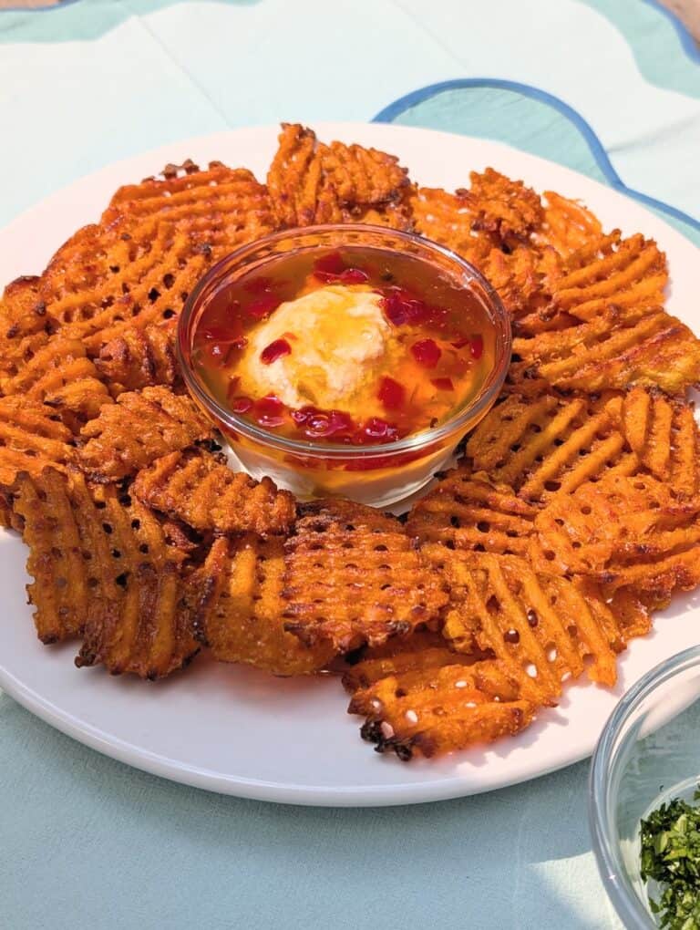 Sweet Potato Waffle Fries with Pepper Jelly Dip