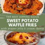 sweet potato fries with pepper jelly and cream cheese dip