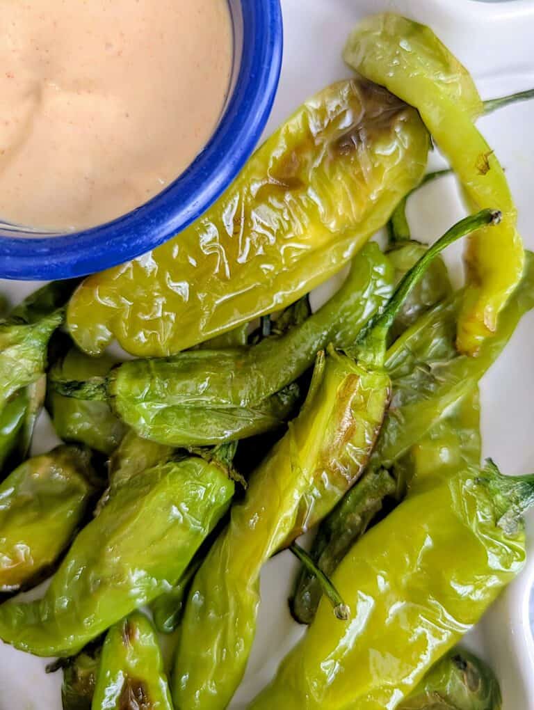 Air Fryer Shishito Peppers with Creamy Sriracha Mayo