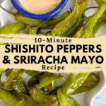 Savory air fryer shishito peppers with creamy sriracha mayo dipping sauce, perfect for quick appetizer or snack.