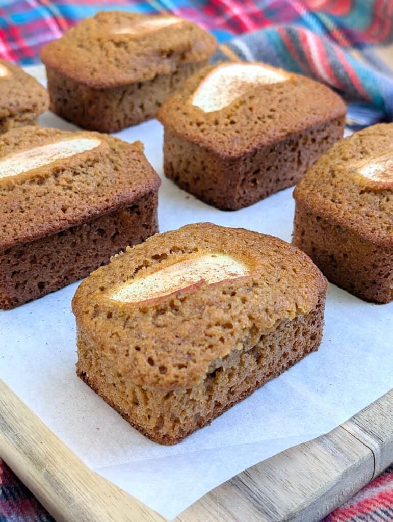 close up of Apple Cinnamon Bread Mini Loaves on serving board