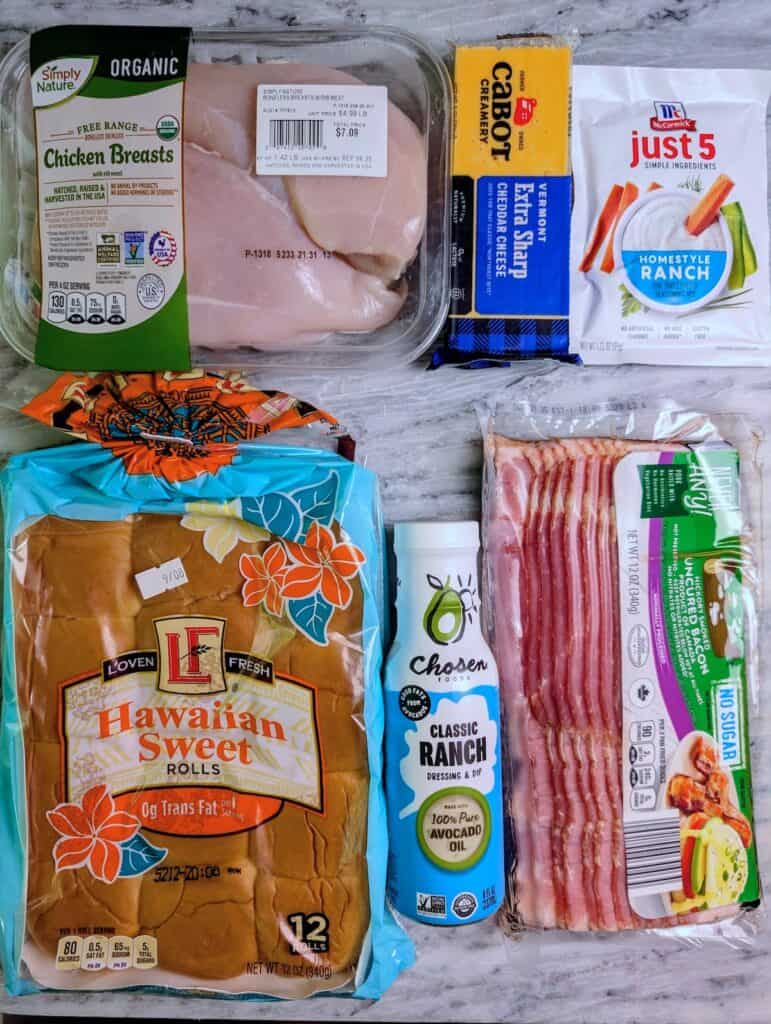 Cheesy Chicken Bacon Ranch Sliders on Hawaiian Rolls ingredients