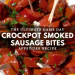 A close-up of a sweet and smoky sausage appetizer, ready to be served at a gathering.