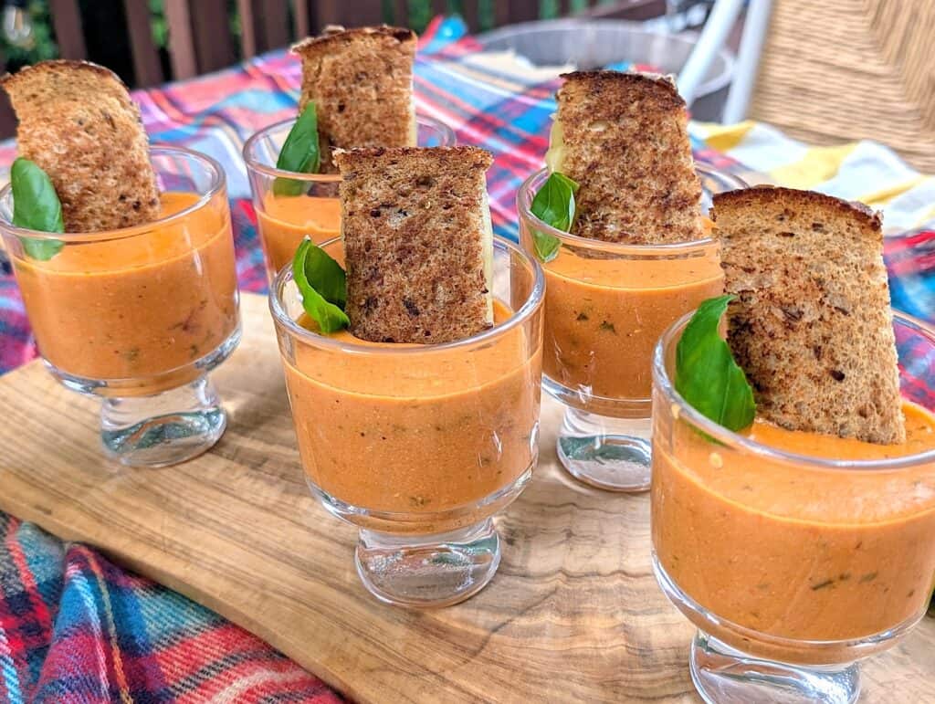 Creamy Tomato Bisque Soup with Basil and Goat Cheese Appetizer