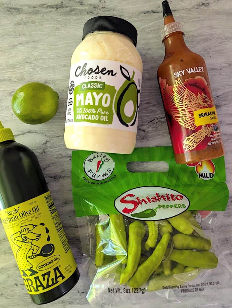 Shishito Peppers with Creamy Sriracha Mayo ingredients