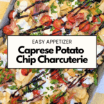 crispy potato chip caprese appetizer with cherry tomatoes and fresh basil