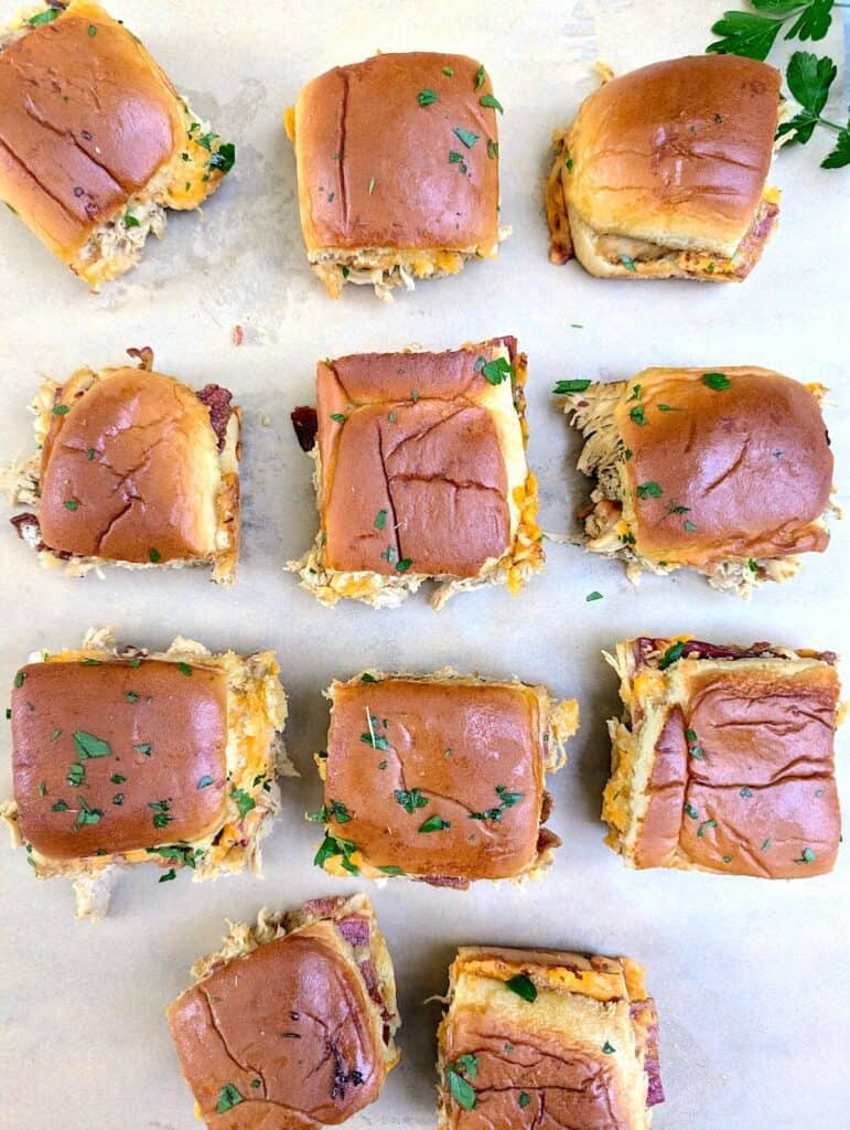 Cheesy Chicken Bacon Ranch Sliders on Hawaiian Rolls Recipe pulled apart