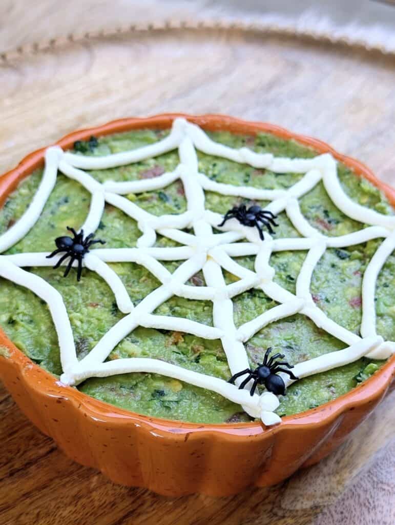 close up shot of Halloween Guacamole