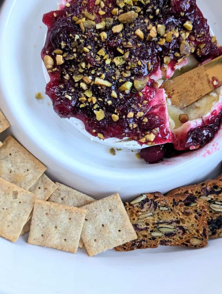 Easy Baked Brie with Cranberry Sauce and Pistachios