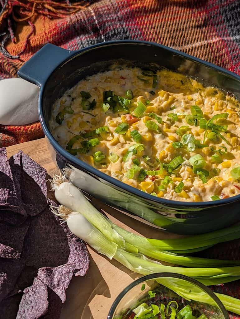 Easy Creamed corn dip finished and ready to serve