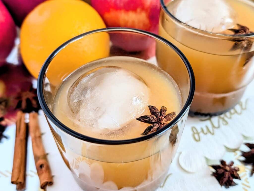 Spiked Fireball Apple Cider cocktail close up shot