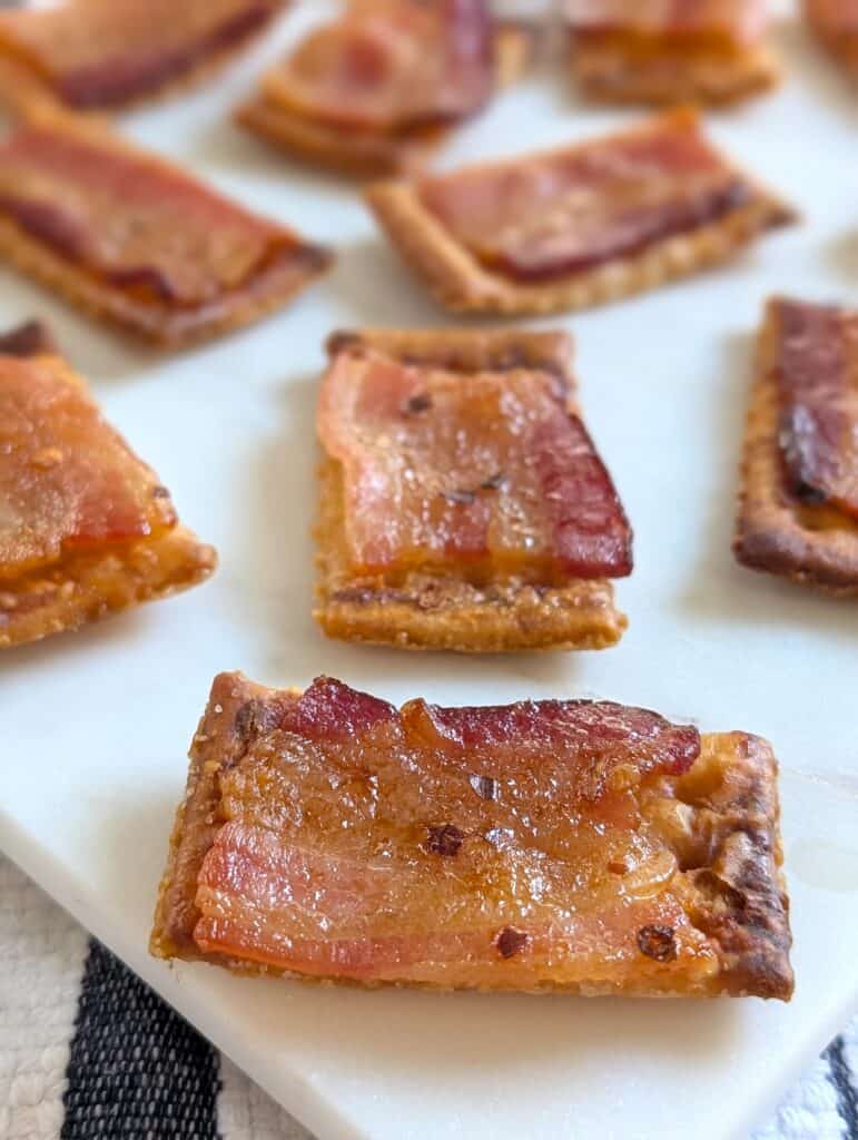Close up of Easy Candied Bacon Crackers