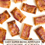 Candied bacon club crackers baked until crispy and golden, arranged on a white background.