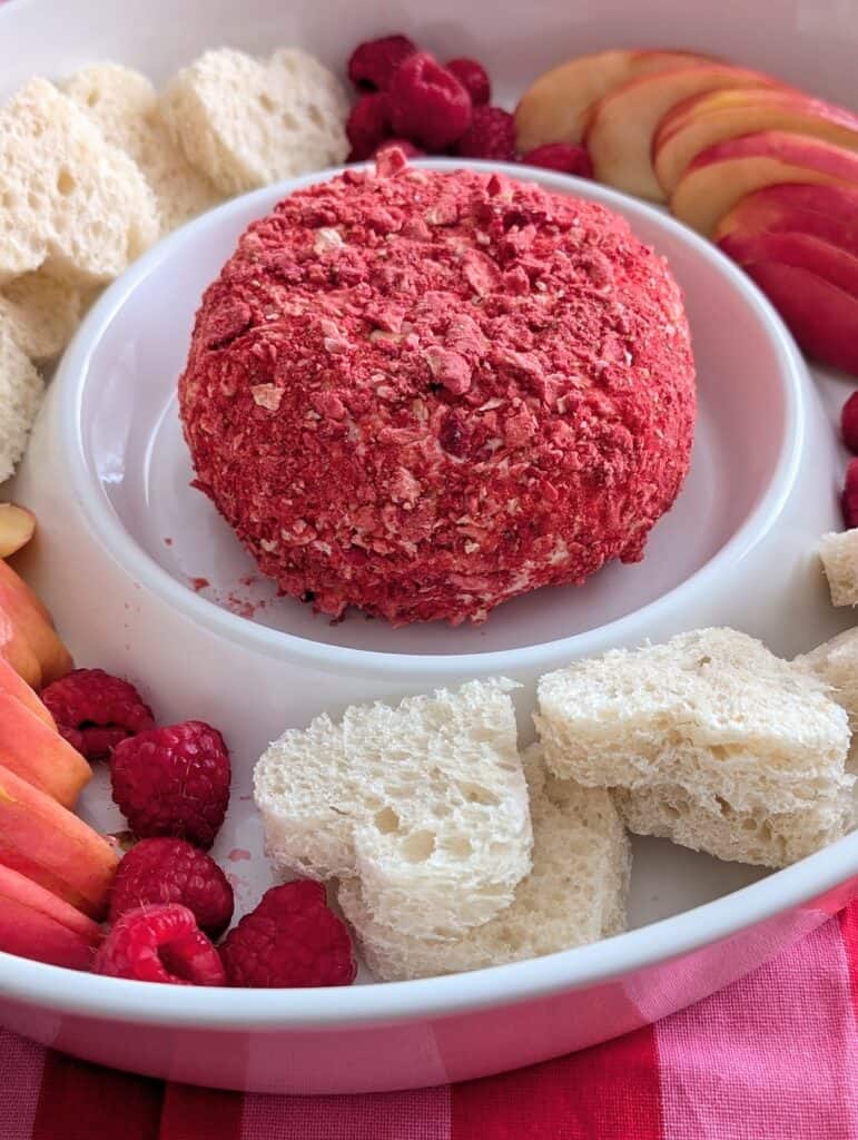 close up of finished Strawberry Cream Cheese Dessert Cheese Ball