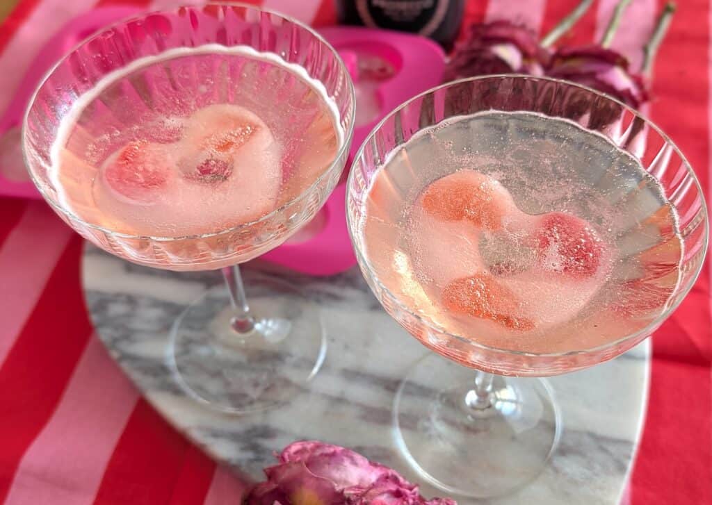 Fancy Ice Cubes for Valentine's Day with prosecco