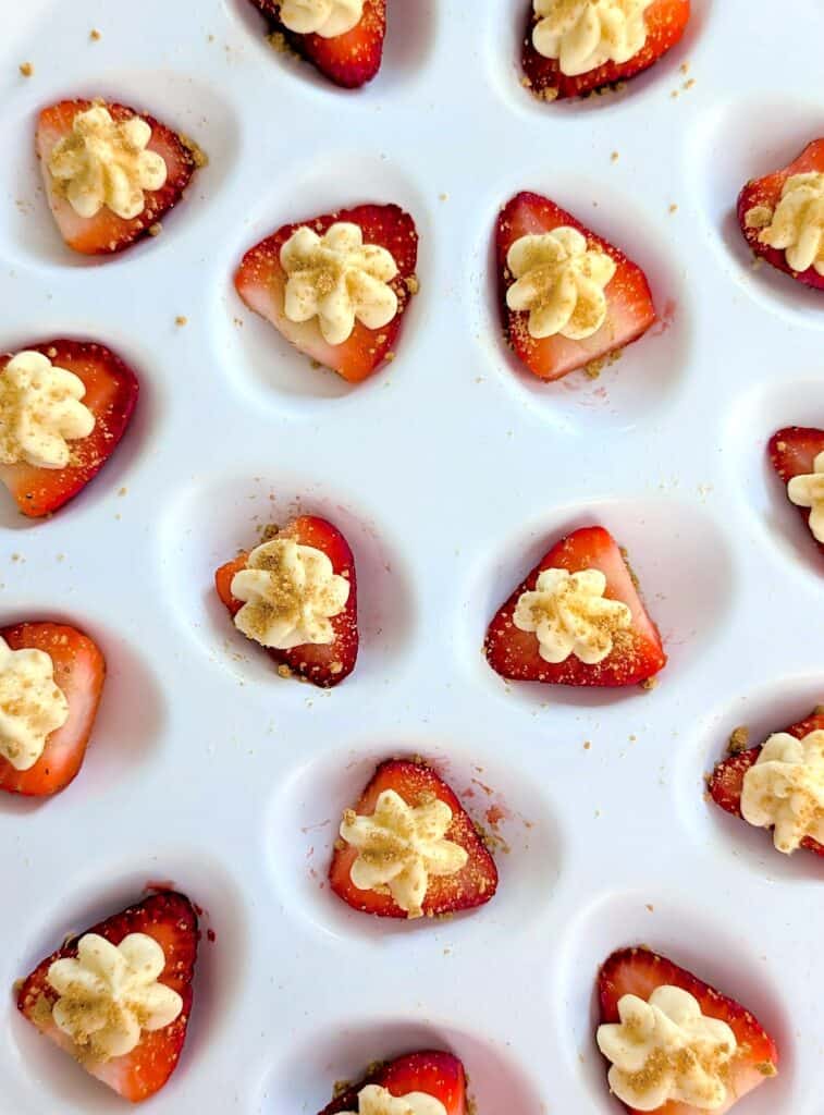 Overhead close up of The Easiest Cheesecake Deviled Strawberries