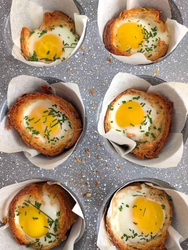 overhead of baked Croissant Egg Cups 
