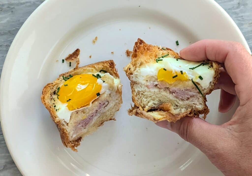 Breakfast Croissant Egg Cup cut in half